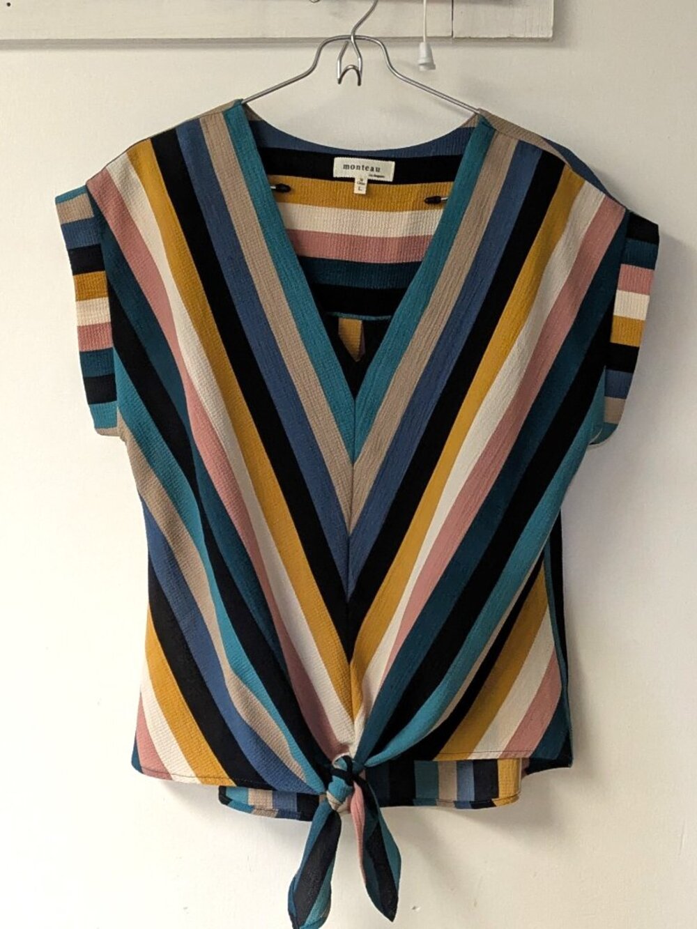 Monteau Striped Tie Front Top (L)